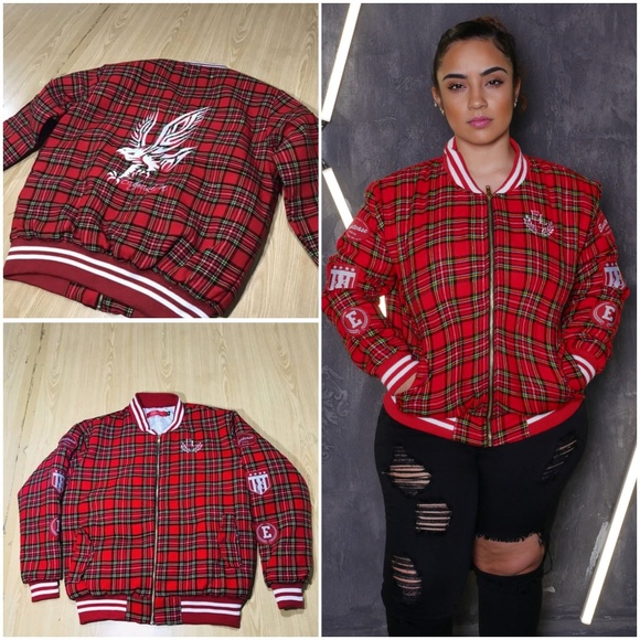 Varsity style plaid bomber jacket - Picture 2 of 2